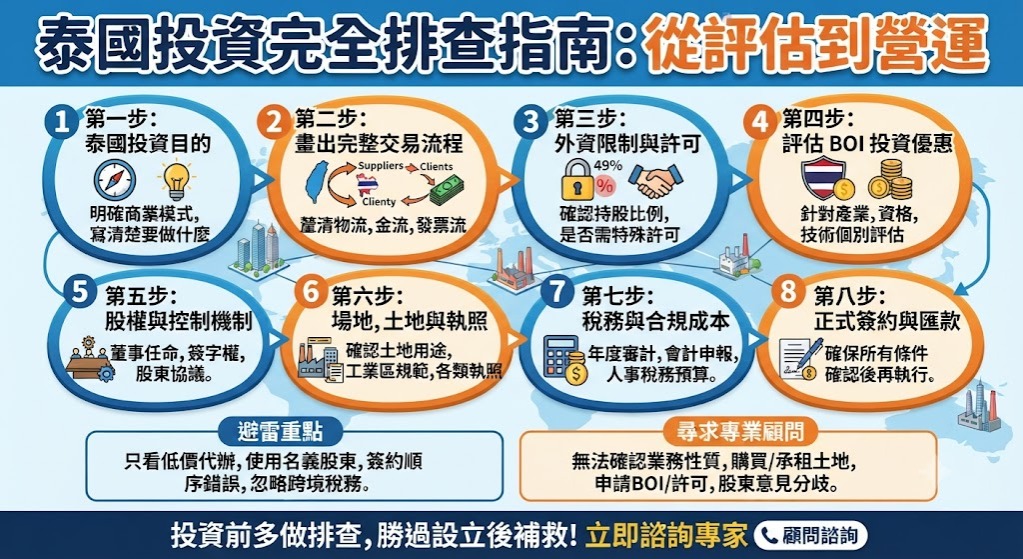 泰國投資遇到問題怎麼辦？從市場評估、設立公司到正式營運的完整排查指南